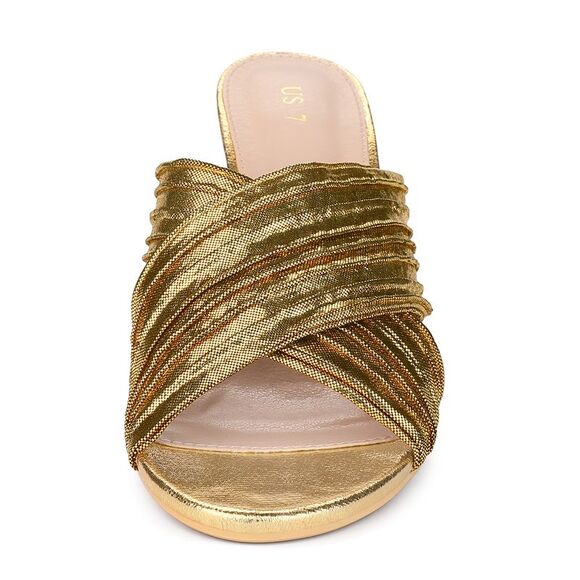 Women's Slouches Slip on Block Heel Slide Sandals Gold - Picture 3 of 5